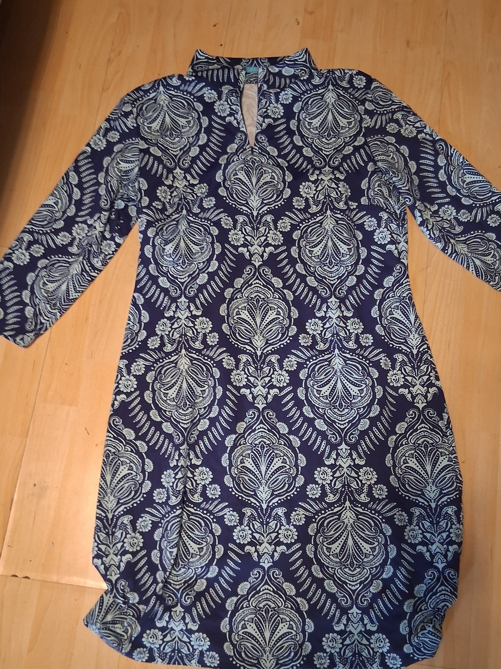 J. McLaughlin Navy and Light Blue Patterned Tunic Dress